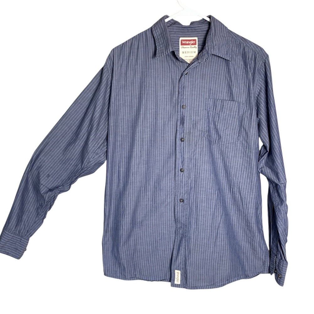 Wrangler Jeans Co. Men's Cotton Striped Blue Long Sleeve Button Down Size Medium